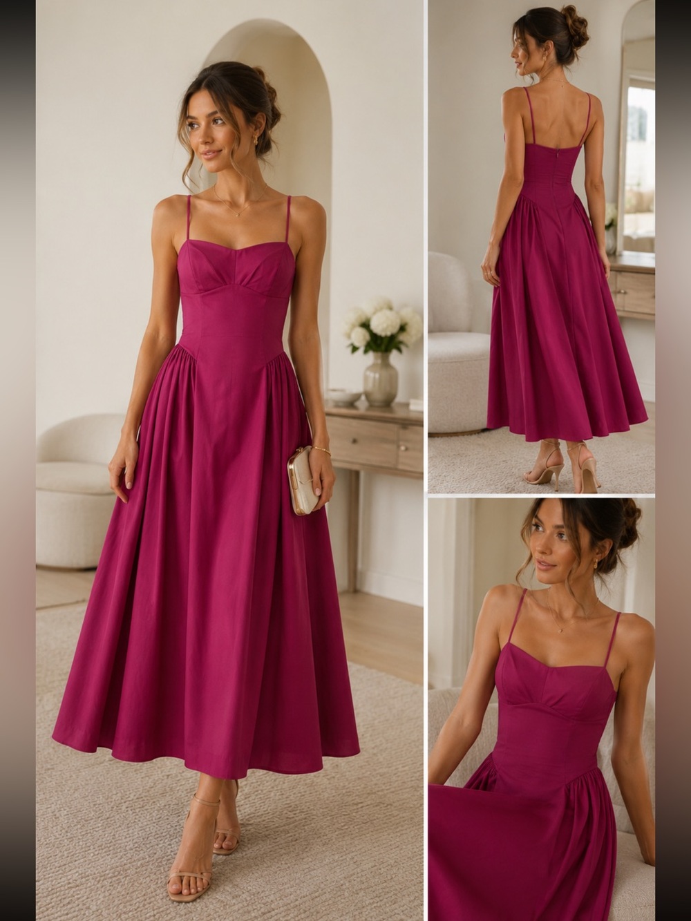 Abercrombie & Fitch Strapless Spaghetti-Strap Fuchsia Midi Dress